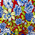 Tecido Chita Poliéster - Floral Azul  Fundo Vermelho - 1,50m de Largura - Imagem 1