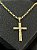PINGENTE CRUZ PALITO AMADEIRADA M ( 4g- 3x3cm) - BANHO DE OURO 18k - Imagem 1