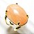 Anel Cabochão Oval Quartzo Morango Natural Dourado Aro Ajustável - Imagem 2