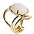Anel Quartzo Leitoso Cabochão Oval Pequeno Dourado Ajustável - Imagem 4