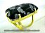 Anel Obsidiana Flocos Neve Retangular Dourado Aro Ajustavel - Imagem 2