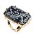 Anel Obsidiana Flocos Neve Retangular Dourado Aro Ajustavel - Imagem 3