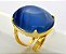 Anel Ágata Azul Cabochão Oval Pedra Natural Montagem Dourado - Imagem 2