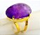 Anel Ametista Cabochão Oval Pedra Natural Dourado Ajustavel - Imagem 2