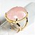 Anel Quartzo Rosa Oval Pedra Natural Dourado Aro Ajustavel - Imagem 2