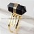 Anel Micro Pontinha Obsidiana Negra Ajustavel Dourado - Imagem 1