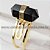 Anel Micro Pontinha Obsidiana Negra Ajustavel Dourado - Imagem 3