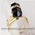 Anel Micro Pontinha Obsidiana Negra Ajustavel Dourado - Imagem 5
