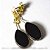 Brinco Gota Obsidiana Negra 40mm Ranhurado Banho Dourado - Imagem 2