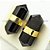 Brinco Micro Bi Ponta Pedra Obsidiana Negra Envolto Dourado - Imagem 1