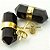 Brinco Micro Bi Ponta Pedra Obsidiana Negra Envolto Dourado - Imagem 2