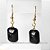 Brinco Retangular Pedra Obsidiana Negra Anzol Dourado - Imagem 2