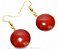 Brinco Cabochão Disco Jaspe Vermelho Natural Anzol Dourado - Imagem 1