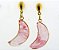 Brinco Meia Lua Pedra Cherry Rosa Ranhurado Dourado - Imagem 1