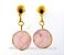 Brinco Disco Pedra Quartzo Rosa Natural Tarracha Dourado - Imagem 4