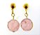 Brinco Disco Pedra Quartzo Rosa Natural Tarracha Dourado - Imagem 2