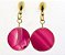 Brinco Disco Pedra Ágata Rosa Tarraxa Dourado - Imagem 2