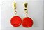Brinco Disco Pedra Quartzo Vermelho Tarracha Dourado - Imagem 1