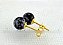 Brinco Bolinha Pedra Obsidiana Flocos de Neve Pino Dourado - Imagem 1