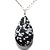 Colar Gota Obsidiana Flocos de Neve Pedra Natural Prateado - Imagem 1
