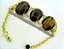 Bracelete 03 Pedras Olho de Tigre Lapidação Cabochão Dourado - Imagem 2