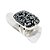 Anel Retangular Obsidiana Flocos de Neve Natural Prateado - Imagem 2