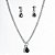Conjunto Colar e Brinco Gota Zircônia Obsidiana Prata 925 - Imagem 2