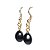 Brinco Cabochão Pedra Obsidiana Negra Montagem Anzol Dourado - Imagem 2