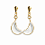 Brinco Meia Lua Pedra Cristal Natural Ranhurado Dourado - Imagem 1