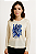 BLUSA MALHA VISCOSE DECOTE REDONDO BORBADO MANGAS LONGAS ESTAMPA COM AZUL NA FRENTE COR OFF WHITE - Imagem 1