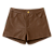 SHORT COURO ECOLOGICO COM BOLSOS E BOTAO DE PRESSAO DOURADO MARROM - Imagem 1