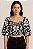 CROPPED COM MANGA 3/4 PRINCESA E ELASTICO NAS COSTAS PRETO E BRANCO - Imagem 1