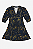 VESTIDO CURTO MANGAS 7/8 DETALHE AMARRAÇÃO DECOTE V ESTAMPADO AZUL MARINHO VERDE E LARANJA - Imagem 2