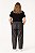CALÇA DENIM PLUS SIZE  ALFAIATARIA PESPONTO LARANJA BOLSO FACA E ELASTICO CINTURA COR CINZA ESCURO - Imagem 2