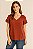 BLUSA DECOTE V COM TRES LAPELAS NO OMBRO E MANGAS COM TRES CAMADAS TERRA COTA - Imagem 1