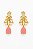 BRINCO FESTA GOTA ROSA CLARO FLOR DE ZIRCONIAS ROSAS NO MEIO E PINGENTE GOTA PINK BANHO OURO - Imagem 1