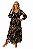 VESTIDO MIDI TUDE CINTURA E MANGAS LONGAS COM ELASTICO DECOTE V ESTAMPADO PRETO E NUDE - Imagem 1