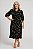 VESTIDO MIDI CHEMISE  MANGAS CURTAS ESTAMPADO FUNDO PRETO E FLORES E FOLHAS NUDE - Imagem 1