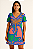 VESTIDO CURTO MEDIO COM MANGAS CURTAS DECOTE V FRENTE E COSTAS ESTAMPADO TROPICAL COQUEIRO E ONÇA COLORIDO - Imagem 1