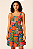 VESTIDO CURTO MEDIO ALÇA LARGA AMARRAÇÃO E ZIPER NAS COSTAS ESTAMPADO TROPICAL FLORES COLORIDO - Imagem 1