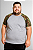 Camiseta Raglan Plus Size Cinza Mescla Com Manga Camuflada 100% Poliéster - Imagem 1