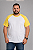 Camiseta Masculina Raglan Plus Size Branca Com Manga Amarela 100% Poliéster - Imagem 1