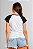 Baby Look Raglan Branca  com manga Preta 100% Poliéster - Imagem 2