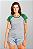 Baby Look Raglan  Cinza Mescla com manga Verde 100% Poliester - Imagem 1