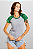 Baby Look Raglan  Cinza Mescla com manga Verde 100% Poliester - Imagem 3