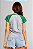Baby Look Raglan  Cinza Mescla com manga Verde 100% Poliester - Imagem 2