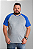 Camiseta Raglan Plus Size Cinza Mescla Com Manga Azul Royal 100% Poliéster - Imagem 1