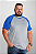 Camiseta Raglan Plus Size Cinza Mescla Com Manga Azul Royal 100% Poliéster - Imagem 3