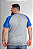 Camiseta Raglan Plus Size Cinza Mescla Com Manga Azul Royal 100% Poliéster - Imagem 2