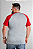 Camiseta Raglan Plus Size Cinza Mescla Com Manga vermelha 100% Poliéster - Imagem 2